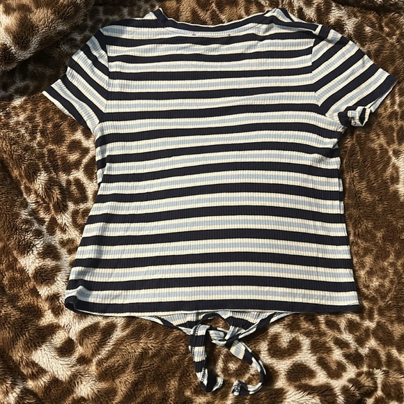 Striped Knit Top with Tie Detail - Picture 2 of 4